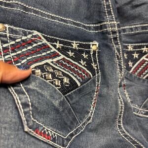 Love Indigo Womens Plus Size Jeans 16W Cropp Denim Americana Embroidered Pockets
